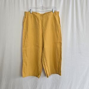 J. Jill Love Linen Pants Women's LP Mustard Yellow Wide Legs Side Zip